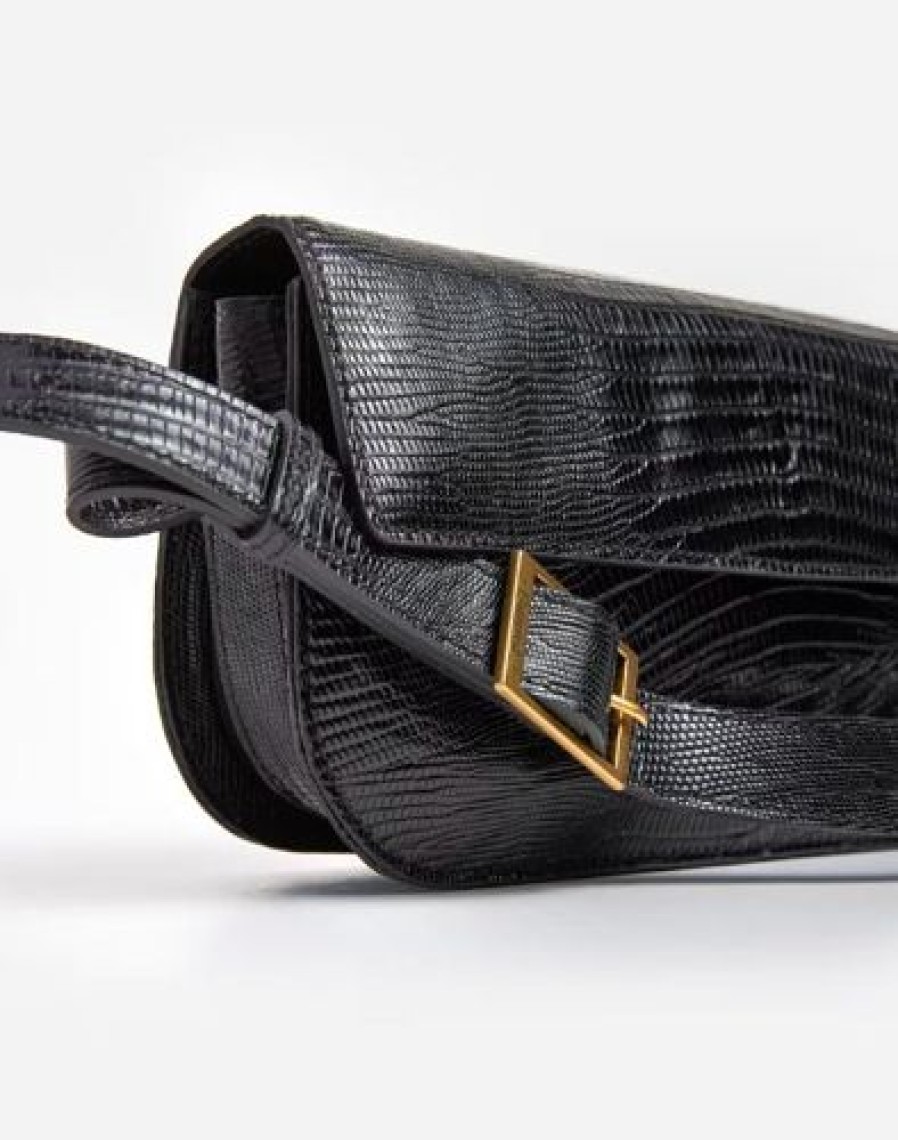 Flattered Laukut | Flattered - Lillie Shoulder Bag, Leather Black Lizzard