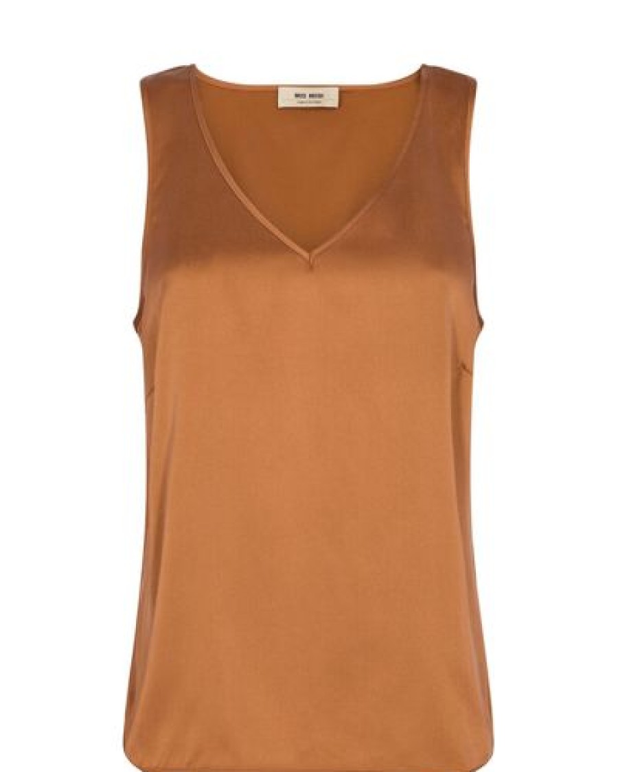 Mos Mosh Juhlavaatteet | Mos Mosh - Astrid V-Neck Silkkitoppi, Pecan Brown