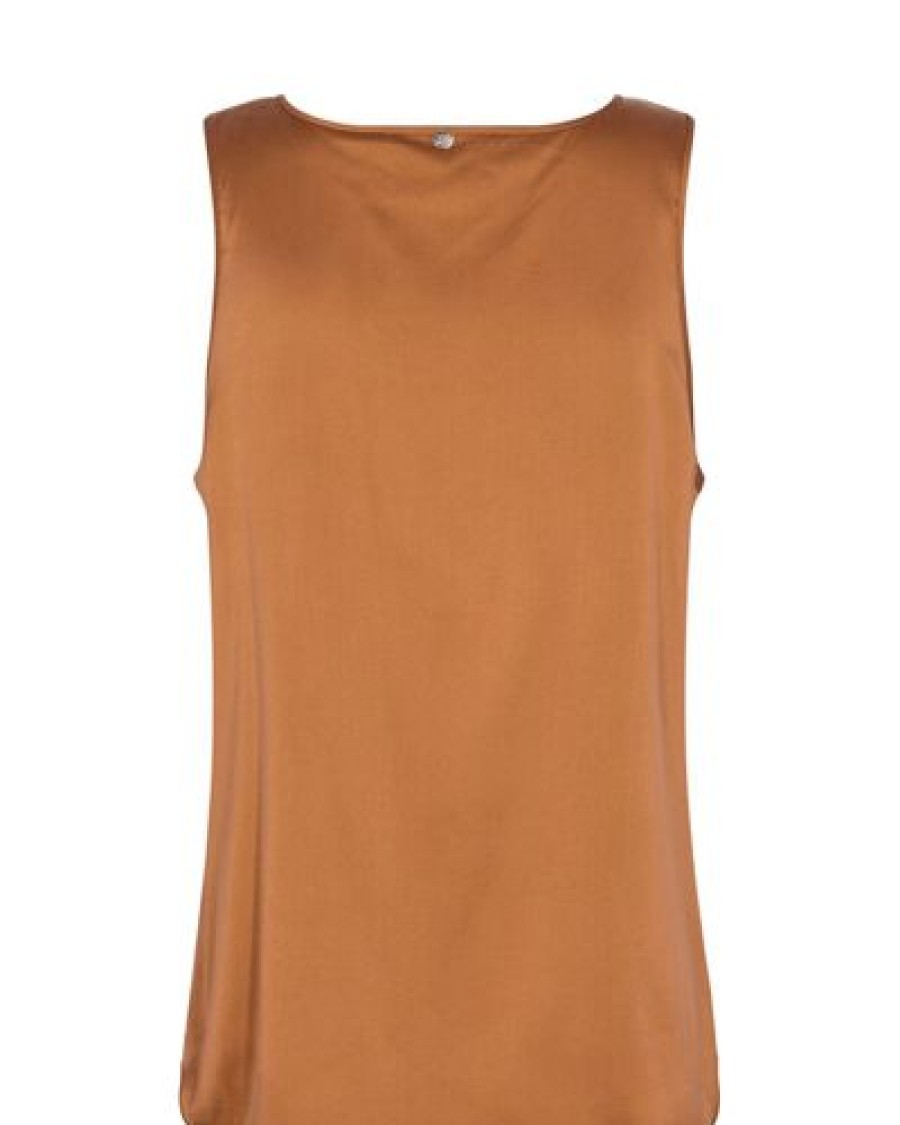 Mos Mosh Juhlavaatteet | Mos Mosh - Astrid V-Neck Silkkitoppi, Pecan Brown